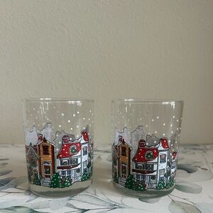 Vintage set of two Luminarc Christmas Village Old Fashioned Glasses